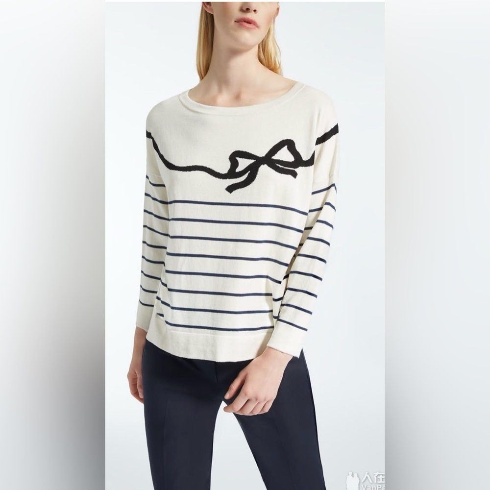 Maxmara weekend bow silk cotton sweater striped nautical XL cream ivory